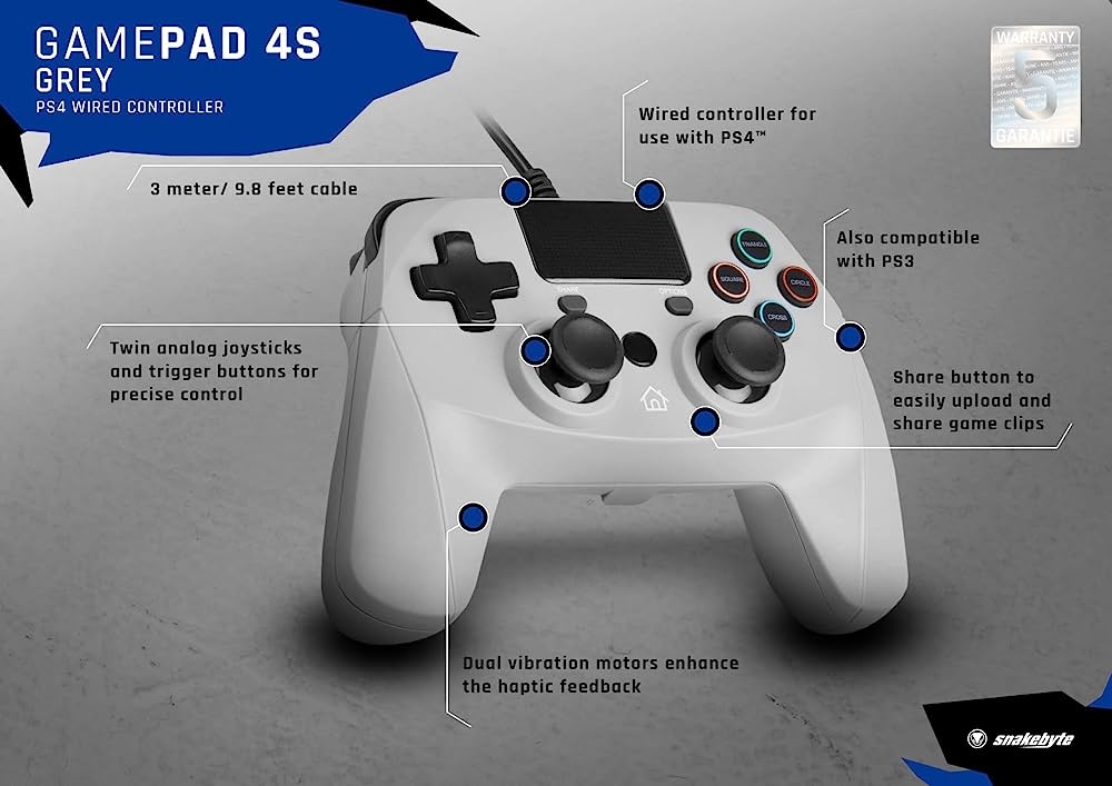Žičani Joystick (PS4)- snakebyte PS4 GAME:PAD 4 S™(grey)