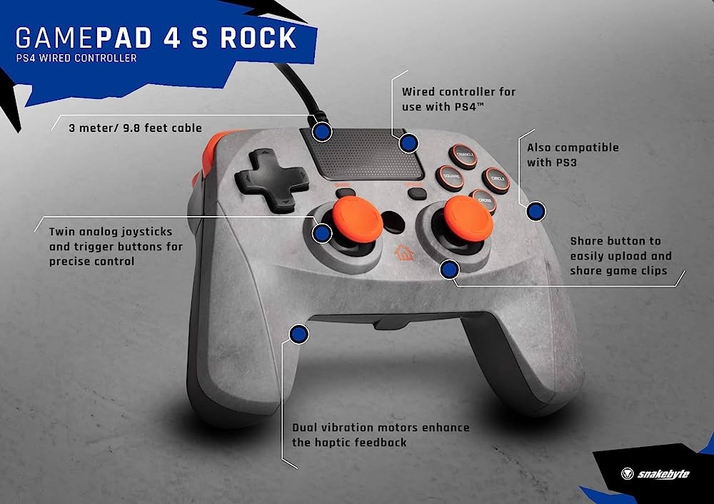 Žičani Joystick (PS4) - snakebyte PS4 GAME:PAD 4 S™ (rock)